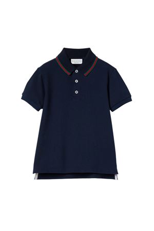 Dark blue stretch cotton piquet Polo shirt GUCCI KIDS | 805405XJGXV4306